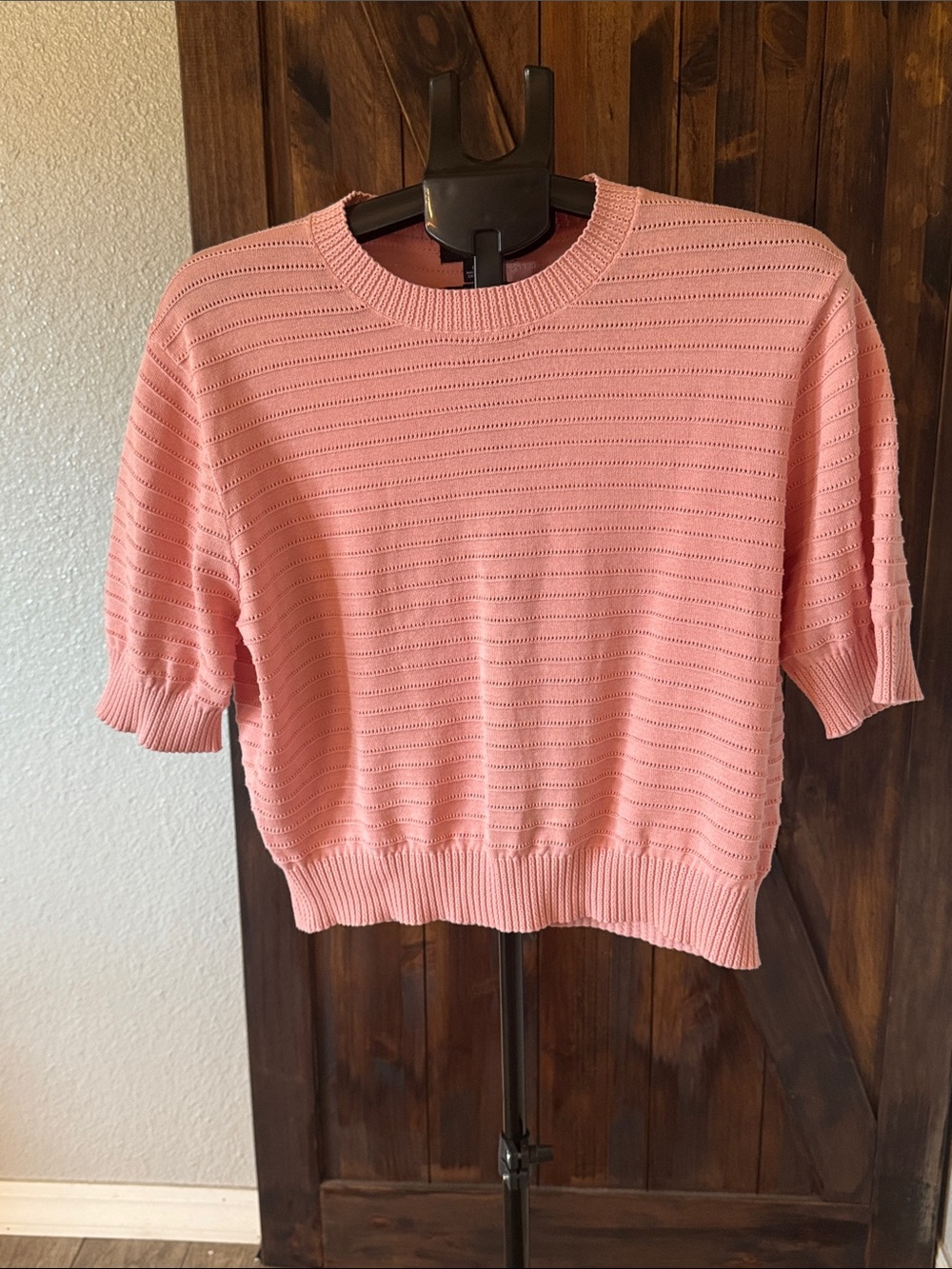 Frye Soft Pink Short-Sleeve Crewneck Knit Sweater